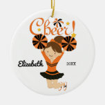 Orange &amp; Black Cheer Brunette Cheerleader Ornament at Zazzle