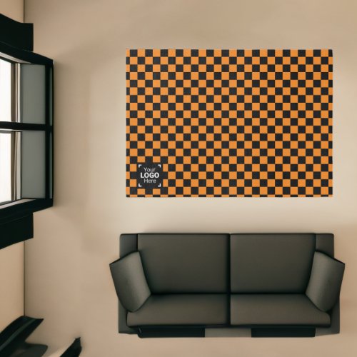 Orange  Black Chessboard Checks Custom Logo Rug