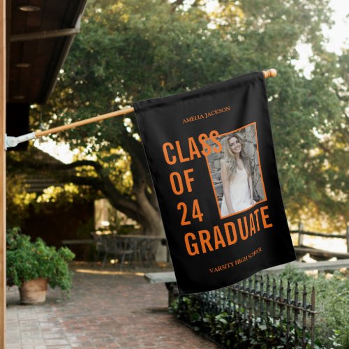 Orange  Black Class Of 2024 Photo Graduation House Flag