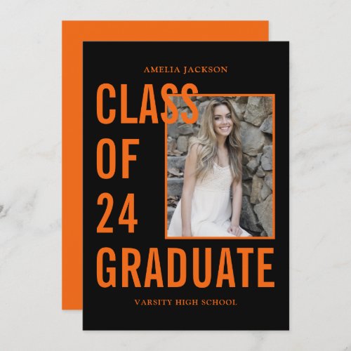 Orange  Black Class Of 24 Photo  Bio Graduation Announcement