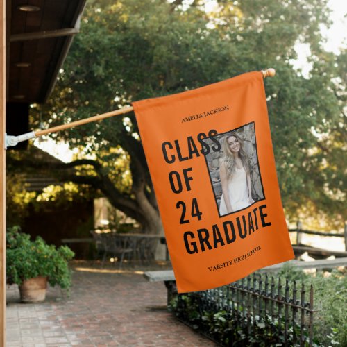 Orange  Black Class Of 24 Photo Graduation House Flag