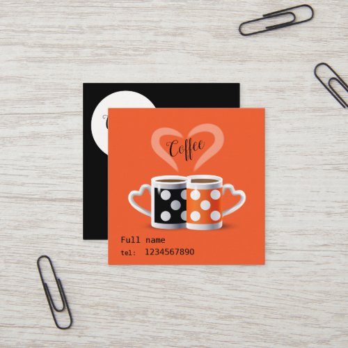 Orange  Black Coffee Color Modern Design Square Business Card