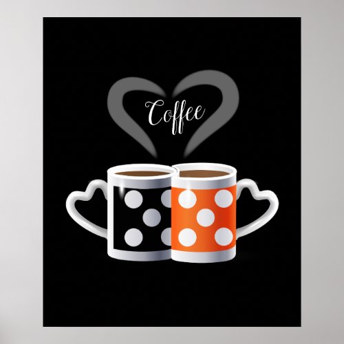 Orange  Black Coffee Color polka dot Trendy Poster