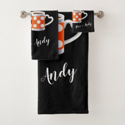 Orange + Black Coffee Color Trendy Design POP ART Bath Towel Set