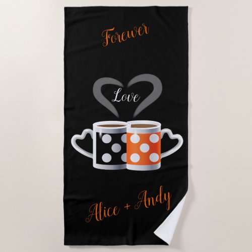 Orange  Black Coffee Color Trendy Design POP ART Beach Towel