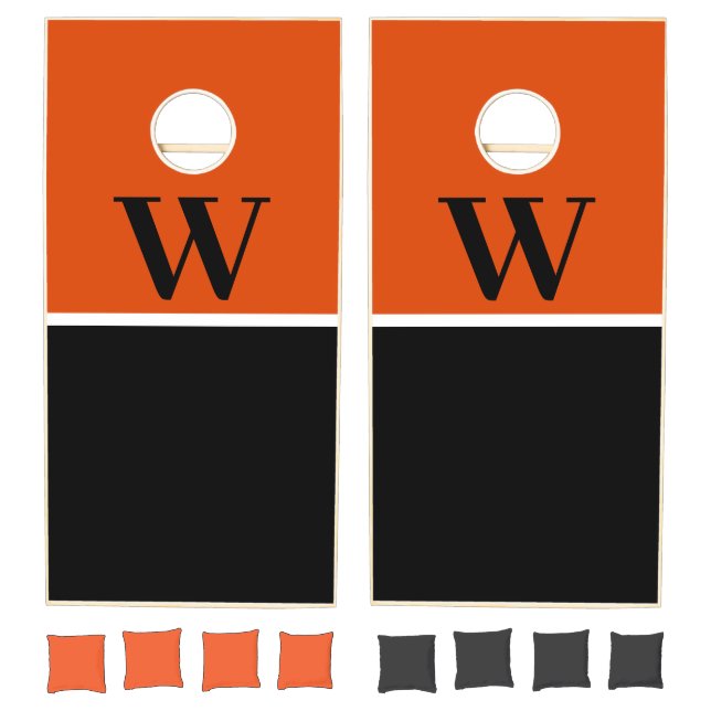 Orange & Black College Monogram Cornhole Set (Set)