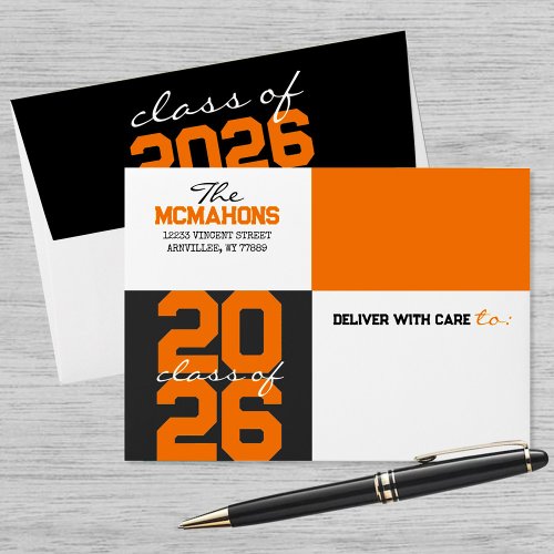 Orange Black Color Block Return Address Graduation Envelope