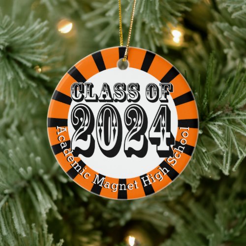 Orange Black Colors Class of 2024 Graduation Ceramic Ornament