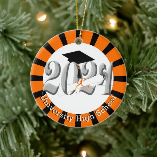 Orange Black Colors Class of 2024 Graduation Ceramic Ornament