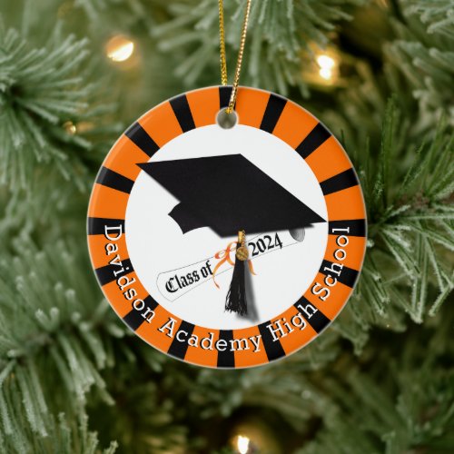 Orange Black Colors Class of 2024 Graduation Ceramic Ornament