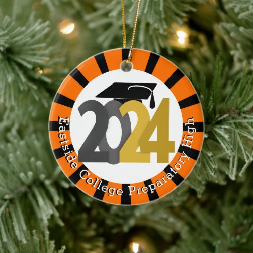 Orange Black Colors Class of 2024 Graduation Ceramic Ornament