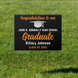 Orange Black Congratulations Graduate Custom Yard Sign