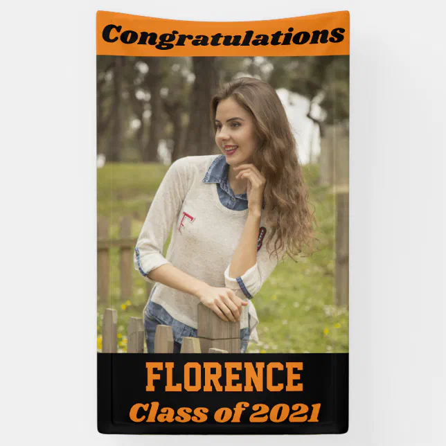 Orange Black Congratulations Graduation Banner | Zazzle