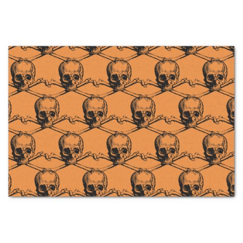 Orange Black Cool Pattern Skull Halloween party Tissue Paper