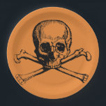 Orange Black Cool Pirate Skull Halloween party Paper Plates<br><div class="desc">Cool Black and orange Halloween party paper plates.
Fun party supplies,  decorations and disposable accessories for costume party,  halloween,  scary,  fright,  frightening,  trick or treat,  night gathering,  bbq,  dinner,  birthday,  wedding.

Available in small and large. Change the quantity to get the cheapest bulk price.</div>