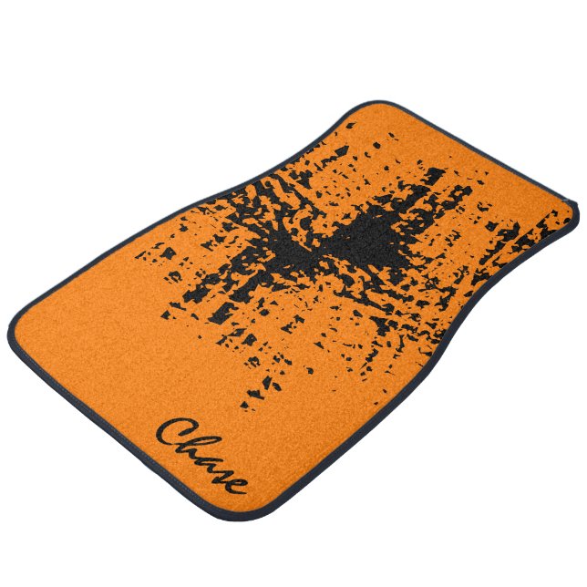Orange & Black Cool Set Of Abstract Car Floor Mats (Angled)