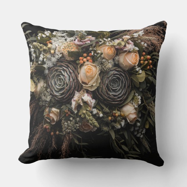  orange black creamy  Floral Throw Pillow (Front)