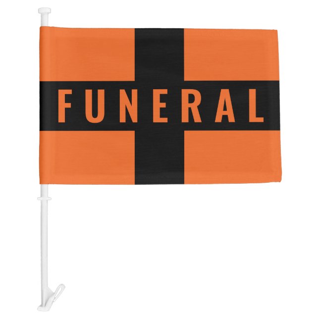 Orange Black Cross Funeral Procession Car Flag (Front)