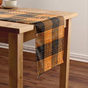 Orange Black Crosshatch Buffalo Check Short Table Runner