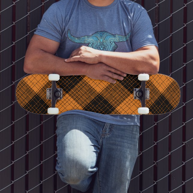  Orange Black Crosshatch Buffalo Check Skateboard (Outdoor 3)