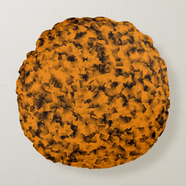 Orange Black Cubism Abstract Pattern Round Pillow (Front)