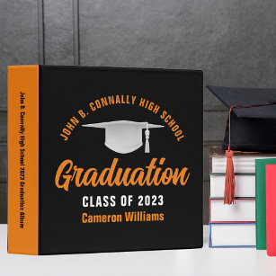 Orange Black Custom 2024 Graduation Photo Album 3 Ring Binder