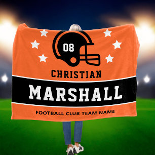 Orange Black Custom Football Name Number Fleece Blanket
