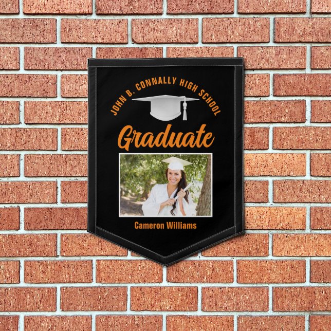 Orange Black Custom Graduation Photo Keepsake Pennant (Insitu 1)