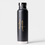 Orange Black | Custom Monogram Script Name Stylish Water Bottle<br><div class="desc">Custom Orange and black Script Monogram Name Elegant Chic Water Bottle. A simple and modern design in black and white color featuring handwritten calligraphy for a professional and cool look. Create your own personalized ecofriendly gifts. Any font,  any color,  no minimum.</div>