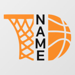 Orange &amp; Black Custom Name Basketball Wall Decals