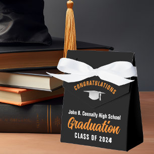 Orange Black Custom School Graduation Party Favor Boxes