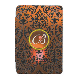 ORANGE BLACK DAMASK GEM MONOGRAM Floral iPad Mini Cover