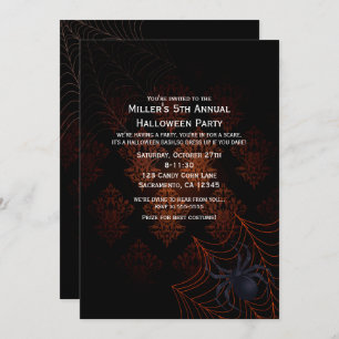 Orange & Black Damask Halloween Party Invitation