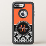 Orange Black Damask Pattern Monogram Otterbox Defender Iphone 8 Plus/7 Plus Case at Zazzle