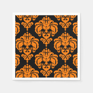 Orange & Black Damask Vintage Wedding Event Party Paper Napkins