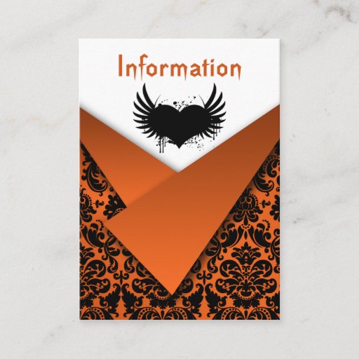 Customizable Orange, Black Damask Wedding Enclosure Card Business Cards