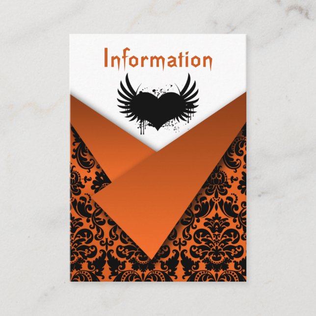 Orange, Black Damask Wedding Enclosure Card (Front)