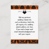 Orange, Black Damask Wedding Enclosure Card (Back)