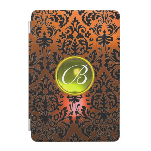 ORANGE BLACK DAMASK YELLOW GEM MONOGRAM Floral  iPad Mini Cover