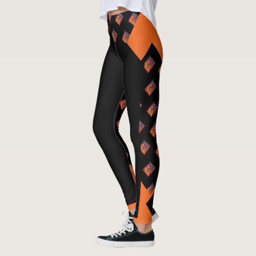Orange Black Design Leggings