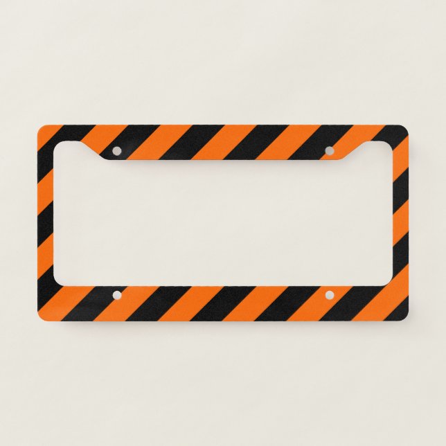 Orange/Black Diagonal Stripes License Plate Frame (Front)