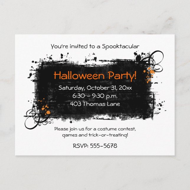 Orange Black Distressed Halloween Party Invitation (Front)