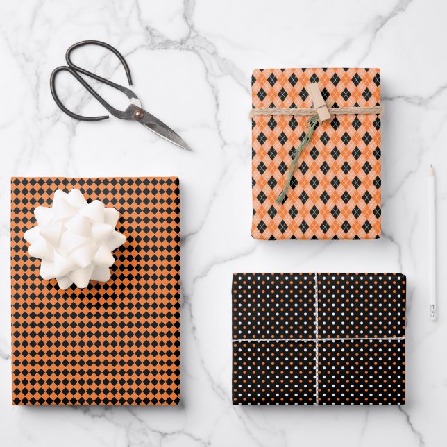 Orange Black Dots Wrapping Paper - Halloween (Front)