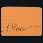 Orange Black Elegant Calligraphy Script Name iPad Air Cover<br><div class="desc">Orange Black Elegant Calligraphy Script Custom Personalized Add Your Own Name iPad Air Cover features a modern and trendy simple and stylish design with your personalized name or initials in elegant hand written calligraphy script typography on an orange background. Perfect gift for birthday, Christmas, Mother's Day and stylish enough for...</div>