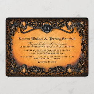 Orange Black Elegant Halloween Wedding Invitation