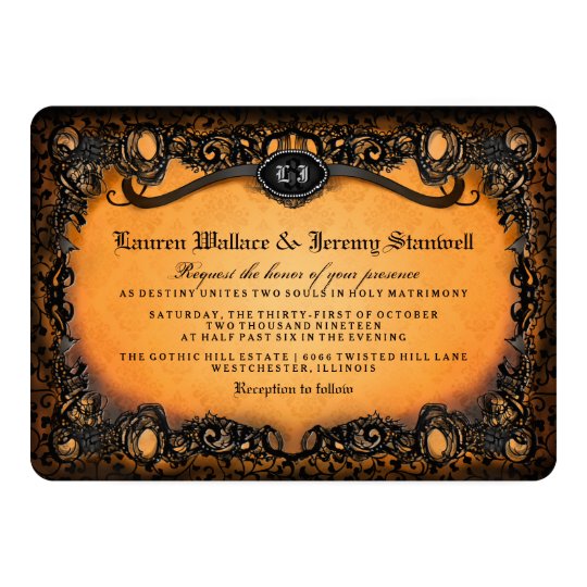 Orange Black Elegant Halloween Wedding Invitation