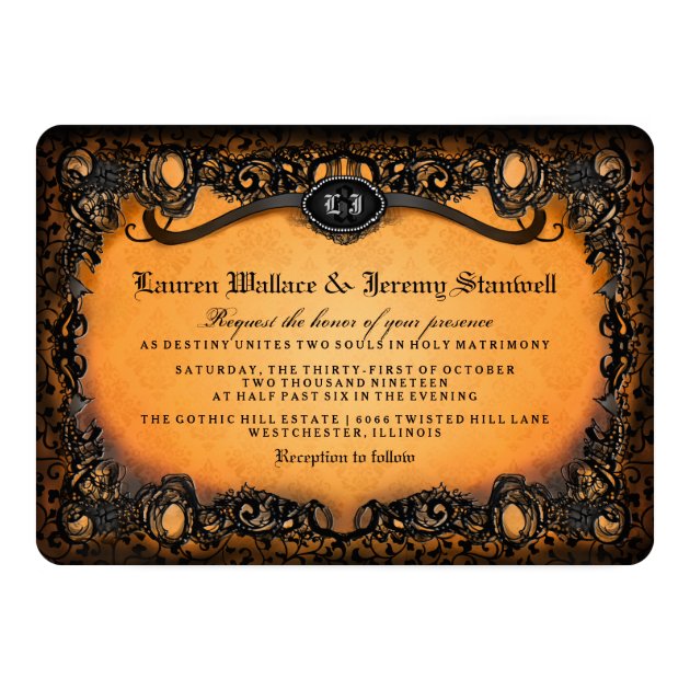 Orange Black Elegant Halloween Wedding Invitation
