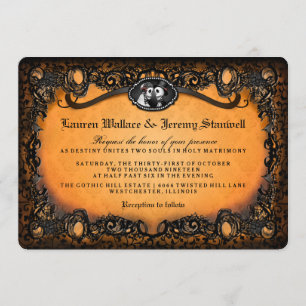Orange Black Elegant Lace Halloween Wedding Invite