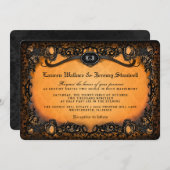 Orange Black Elegant Lace Halloween Wedding Invite (Front/Back)