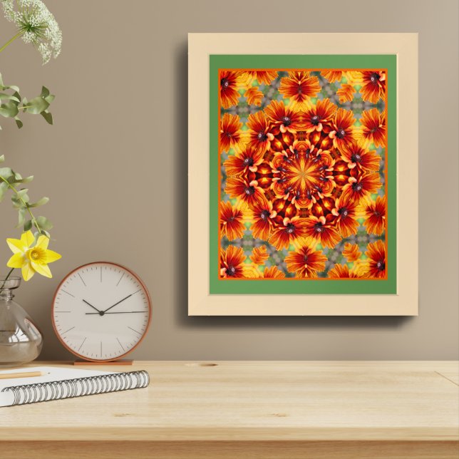 Orange Black Eyed Susan Daisy Abstract         Framed Art (Table Top)